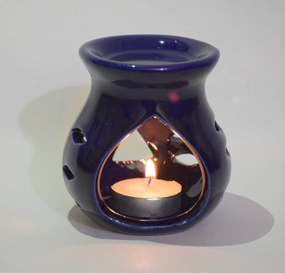 Ceramic Clay Candle-Operated Oil Diffuser – Aroma Burner with Tealight Candle (Blue, 9 cm)