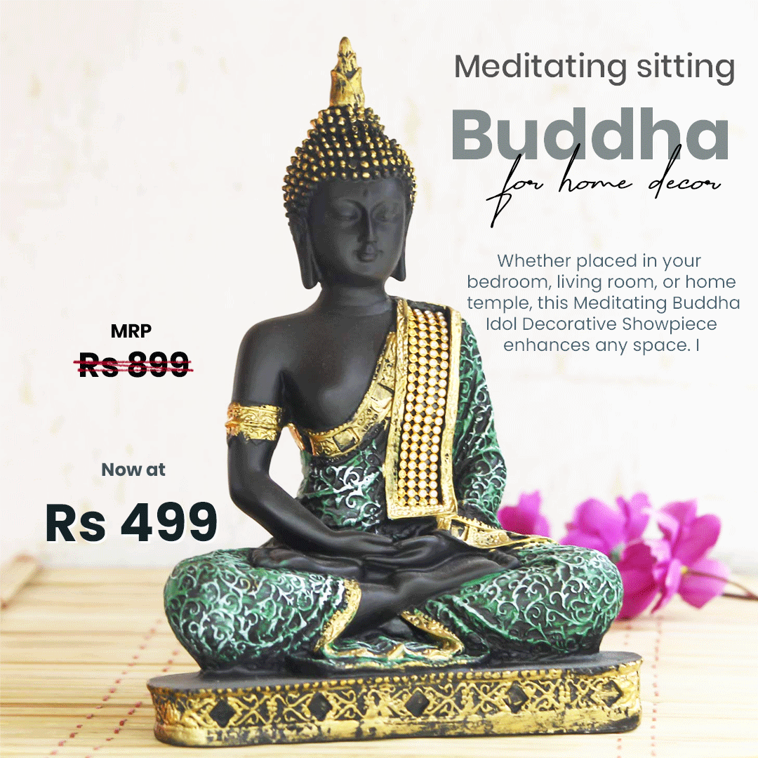 Meditating Buddha Showpiece (22cm x 16 cm x 6 cm) - Polyresin Decorative Statue for Home, Living Room, Bedroom, and Spiritual Spaces-Assorted Color