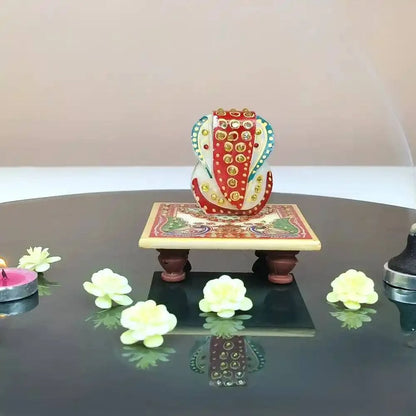 Handcrafted Marble Ganesh Ji Chowki Set – Diwali Special Ganesh Ji & Chowki