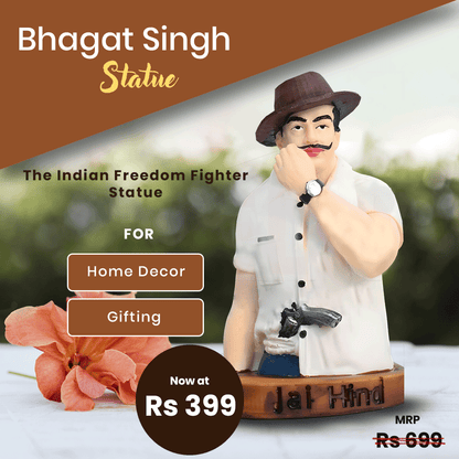 Resin Colourfull Bhagat Singh Statue Indian Freedom Fighter Figurine for Car Dashboard Home Office Table Decor