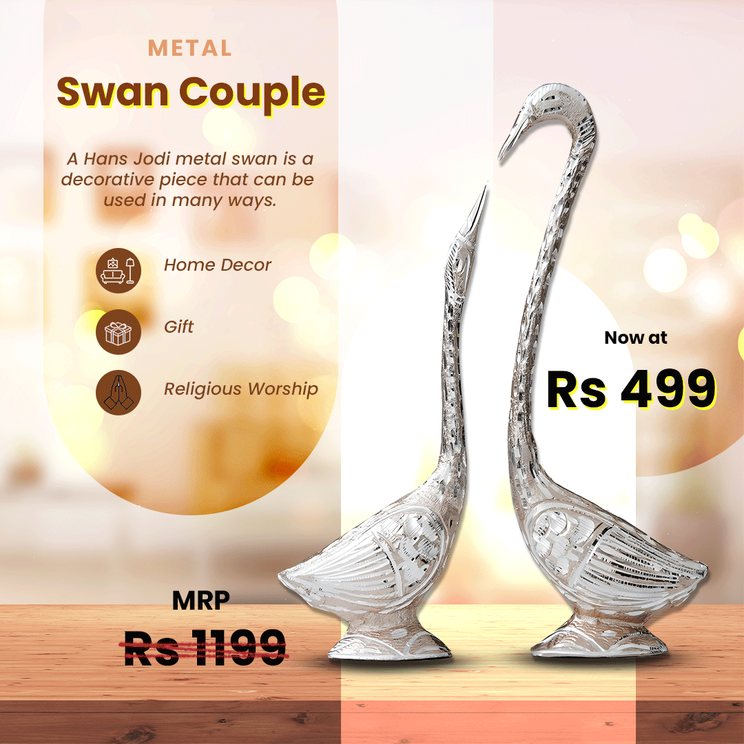 Kissing Swan Pair/Duck Showpiece – Elegant White Metal Pair for Wedding and Home Decor