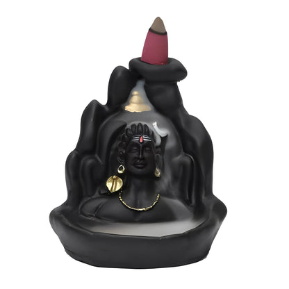 Adiyogi Dhyana Mudra Smoke Fountain Figurine with 10 Backflow Incense Cones | Matte Black Meditation Decor for Tranquility and Mindfulness