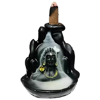 Adiyogi Dhyana Mudra Smoke Fountain Figurine with 10 Backflow Incense Cones | Matte Black Meditation Decor for Tranquility and Mindfulness